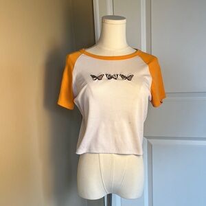 Justify White and Orange Butterfly Crop Top
